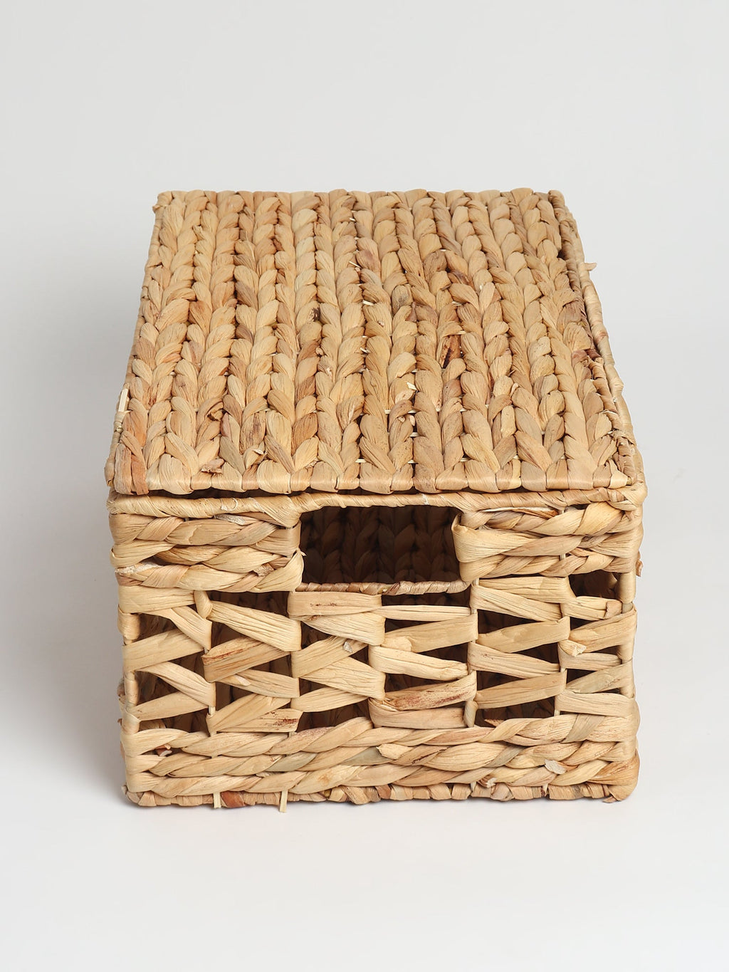 Rustic Seagrass Basket with Jali Design and Metal Frame for Decorative Storage