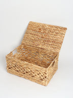 Rustic Seagrass Basket with Jali Design and Metal Frame for Decorative Storage