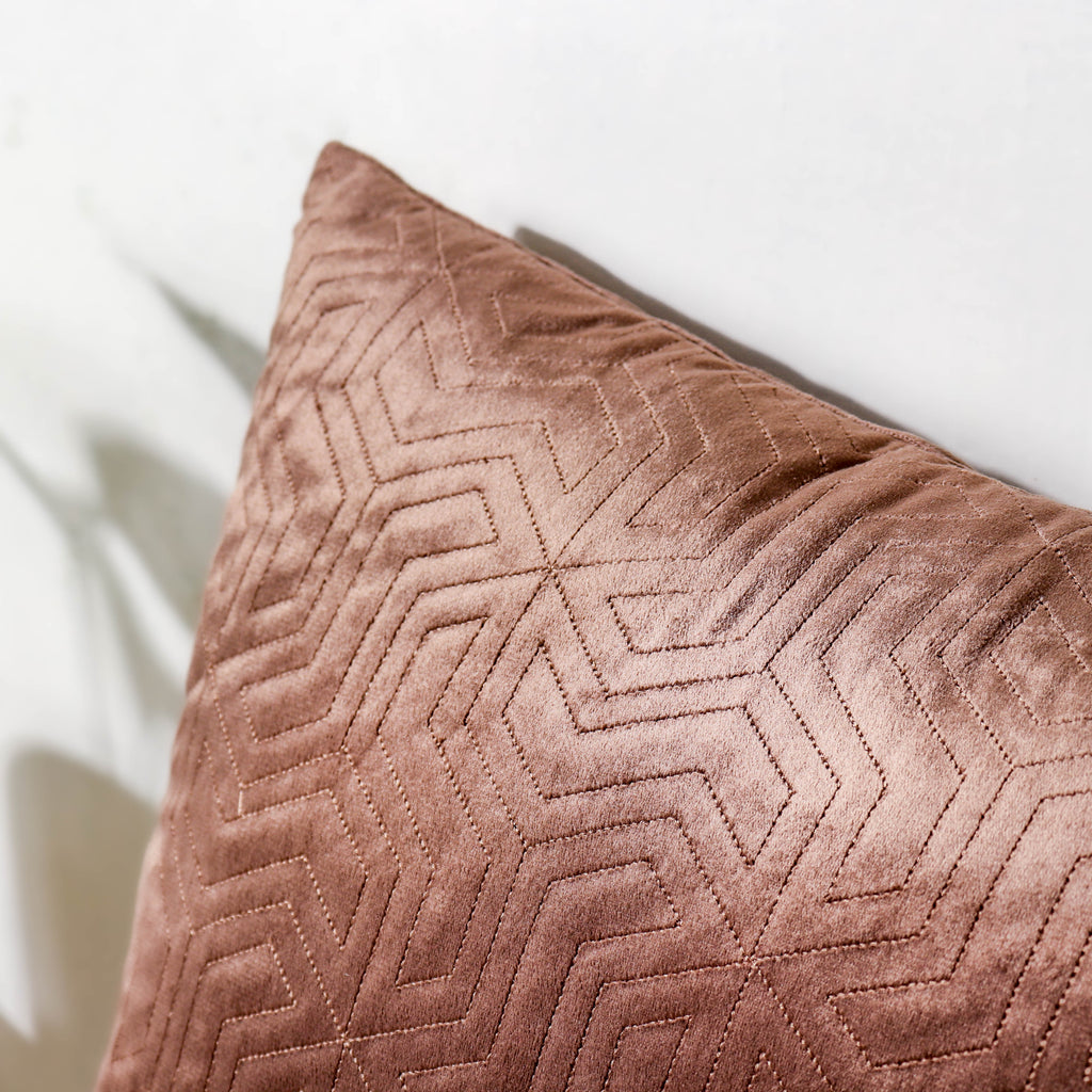 Brown Quilted Velvet Cushion Cover 16 inch Nestasia