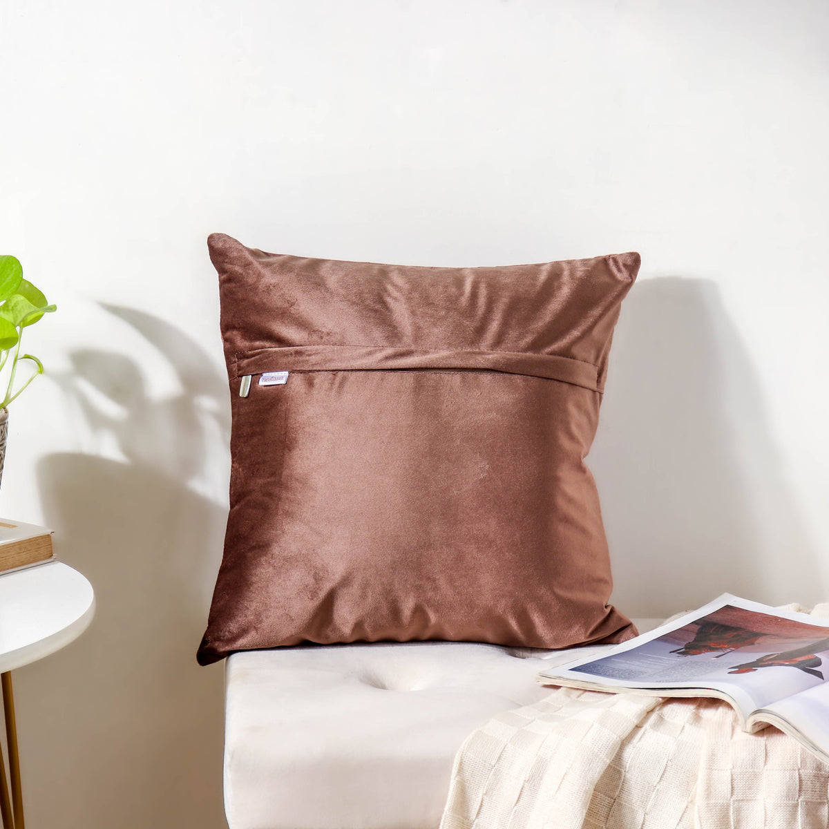 Brown Quilted Velvet Cushion Cover 16 inch Nestasia