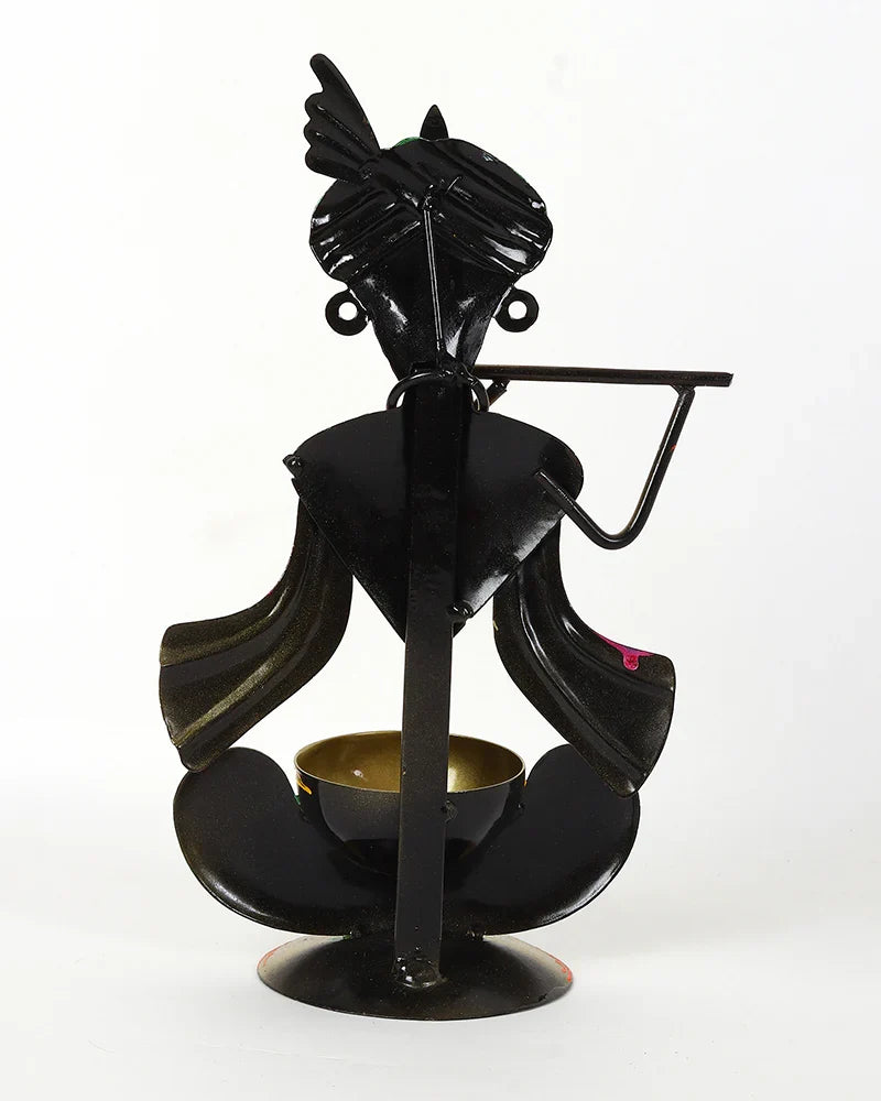 Metal Krishna Statue Candle Holder and Tea Light Stand for Home