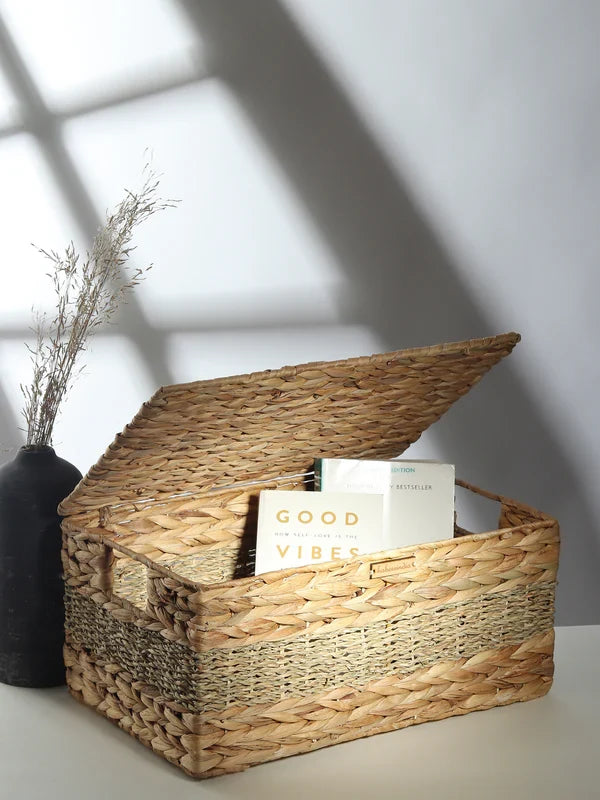 Eco-Friendly Seagrass Lid Box for Scarves, Belts & Wardrobe Essentials
