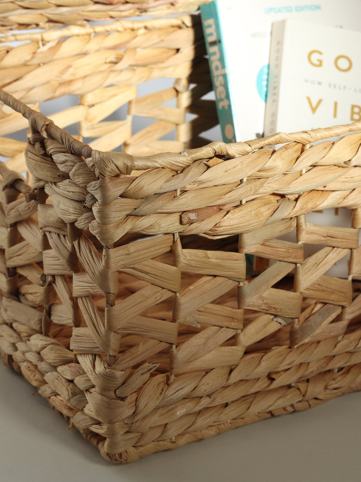 Rustic Seagrass Basket with Jali Design and Metal Frame for Decorative Storage