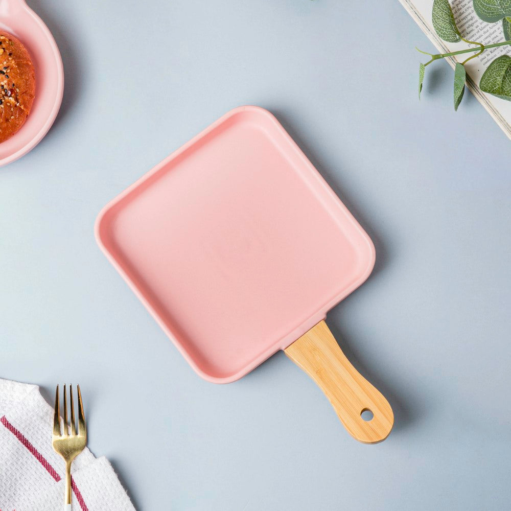 Square Plate With Wooden Handle Nestasia