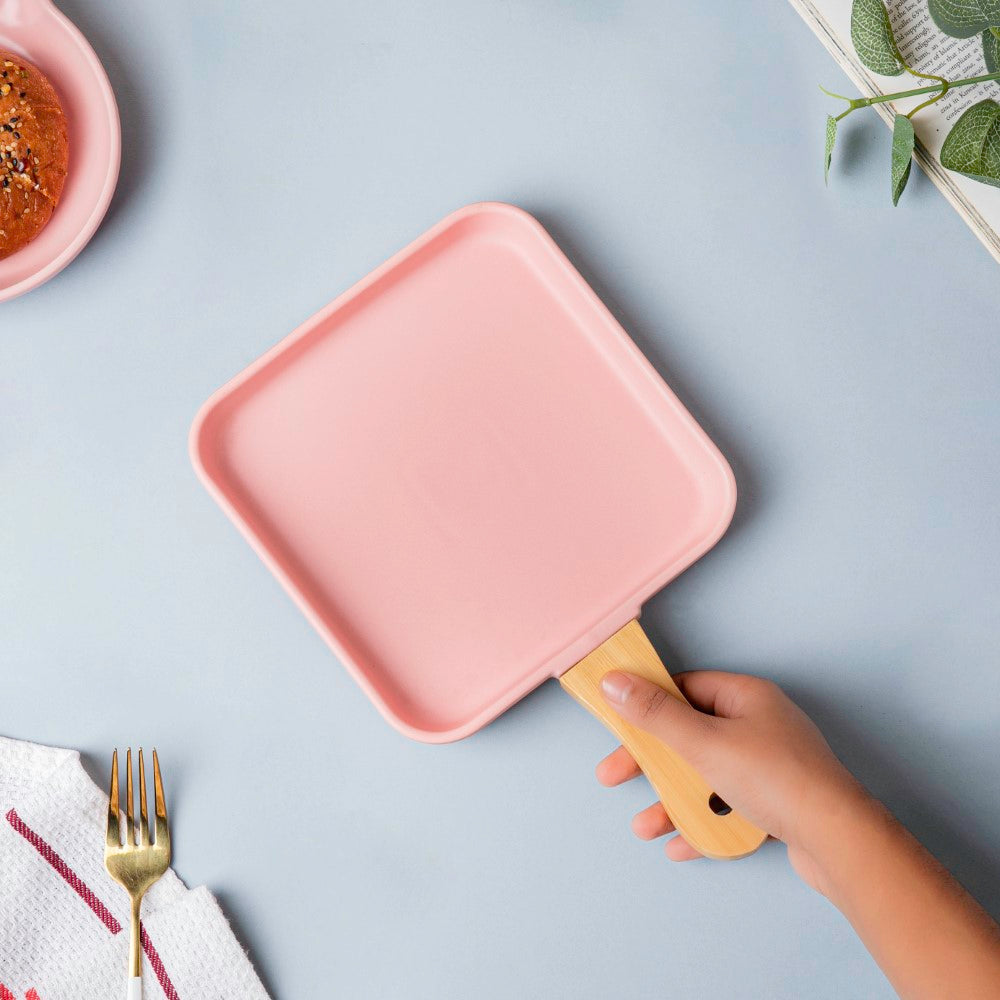 Square Plate With Wooden Handle Nestasia