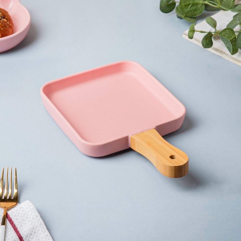 Square Plate With Wooden Handle Nestasia