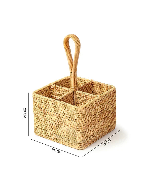 Rattan Spoon Stand for Kitchen Counter, Cutlery Holder, and Table Organizer