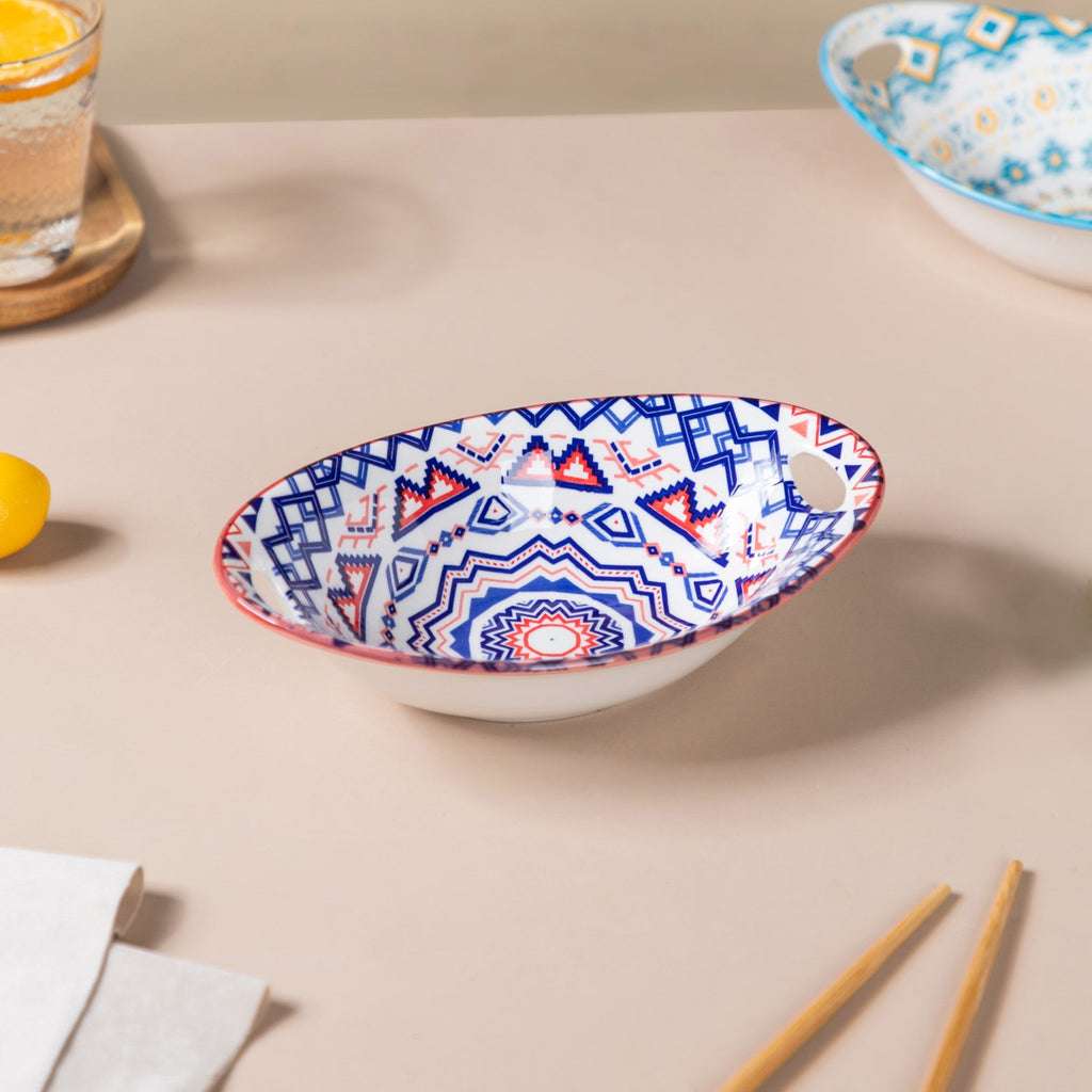 Mandala Ceramic Multicolor Baking Bowl With Handle Nestasia