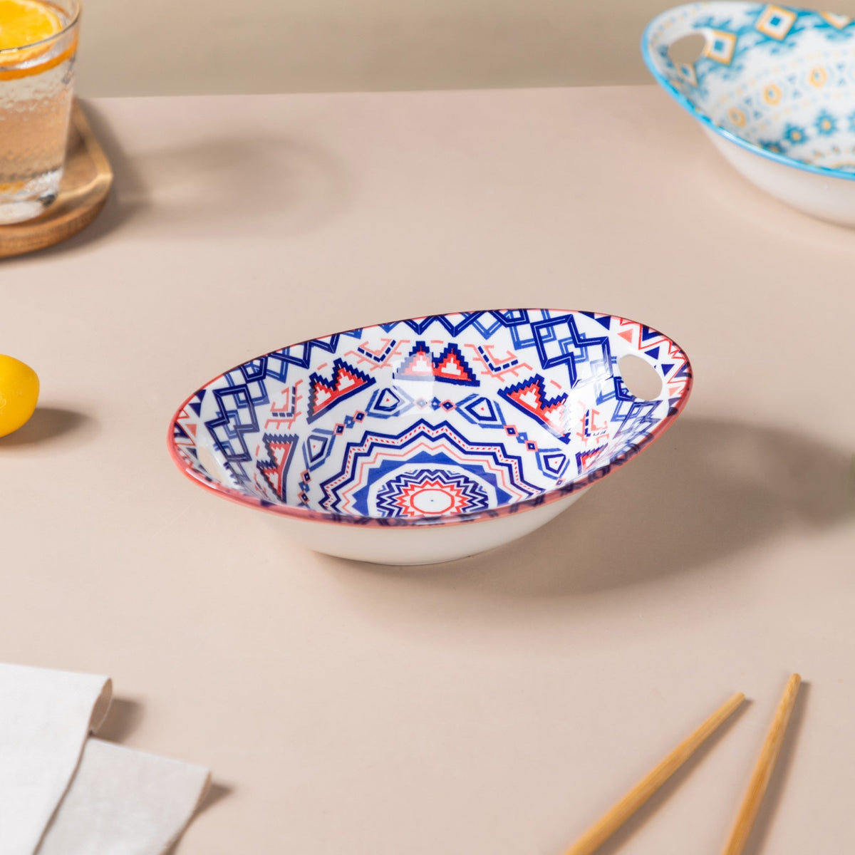 Mandala Ceramic Multicolor Baking Bowl With Handle Nestasia