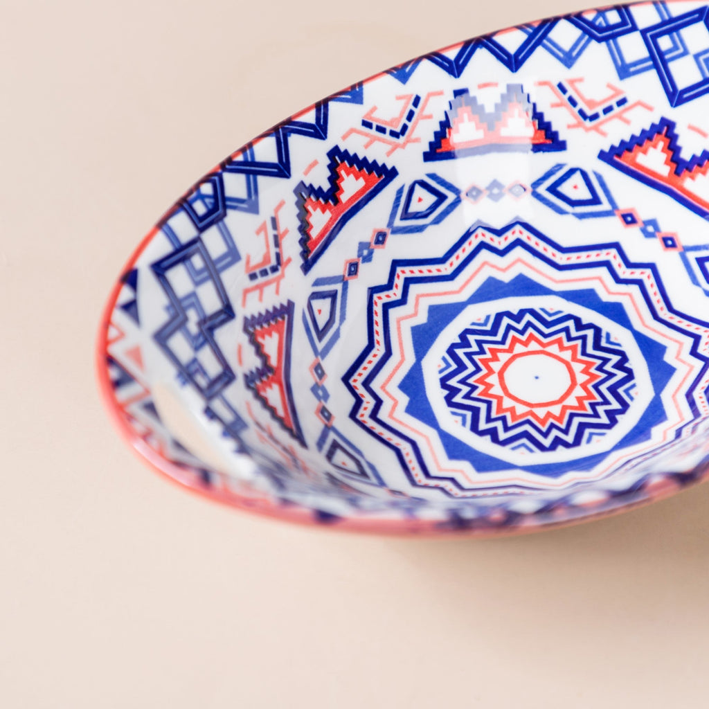Mandala Ceramic Multicolor Baking Bowl With Handle Nestasia