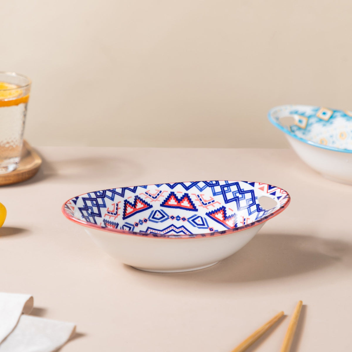 Mandala Ceramic Multicolor Baking Bowl With Handle Nestasia