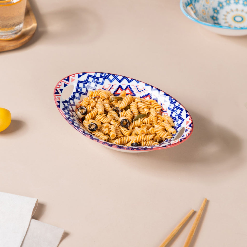 Mandala Ceramic Multicolor Baking Bowl With Handle Nestasia