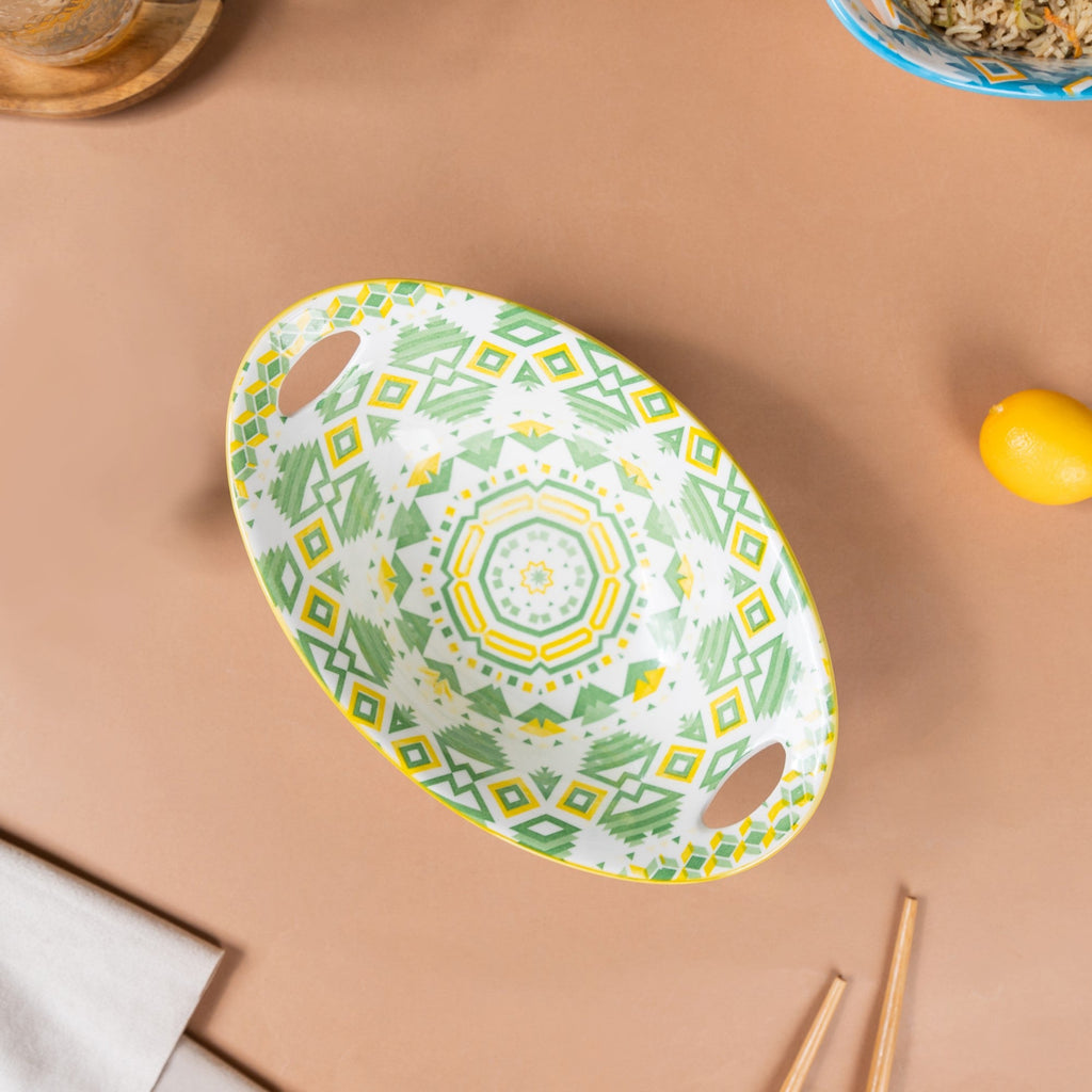 Mandala Diamond Baking Dish With Handle Green Nestasia