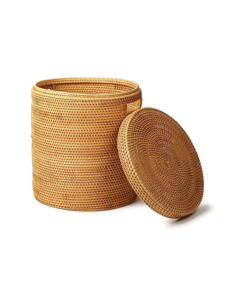 Rattan Laundry Hamper with Lid for Clothes, Toys, and Home Storage