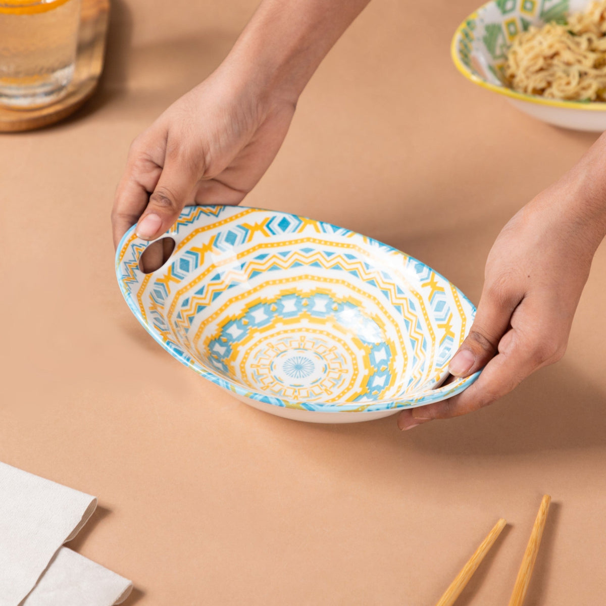 Mandala Ceramic Abstract Baking Bowl With Handle Nestasia