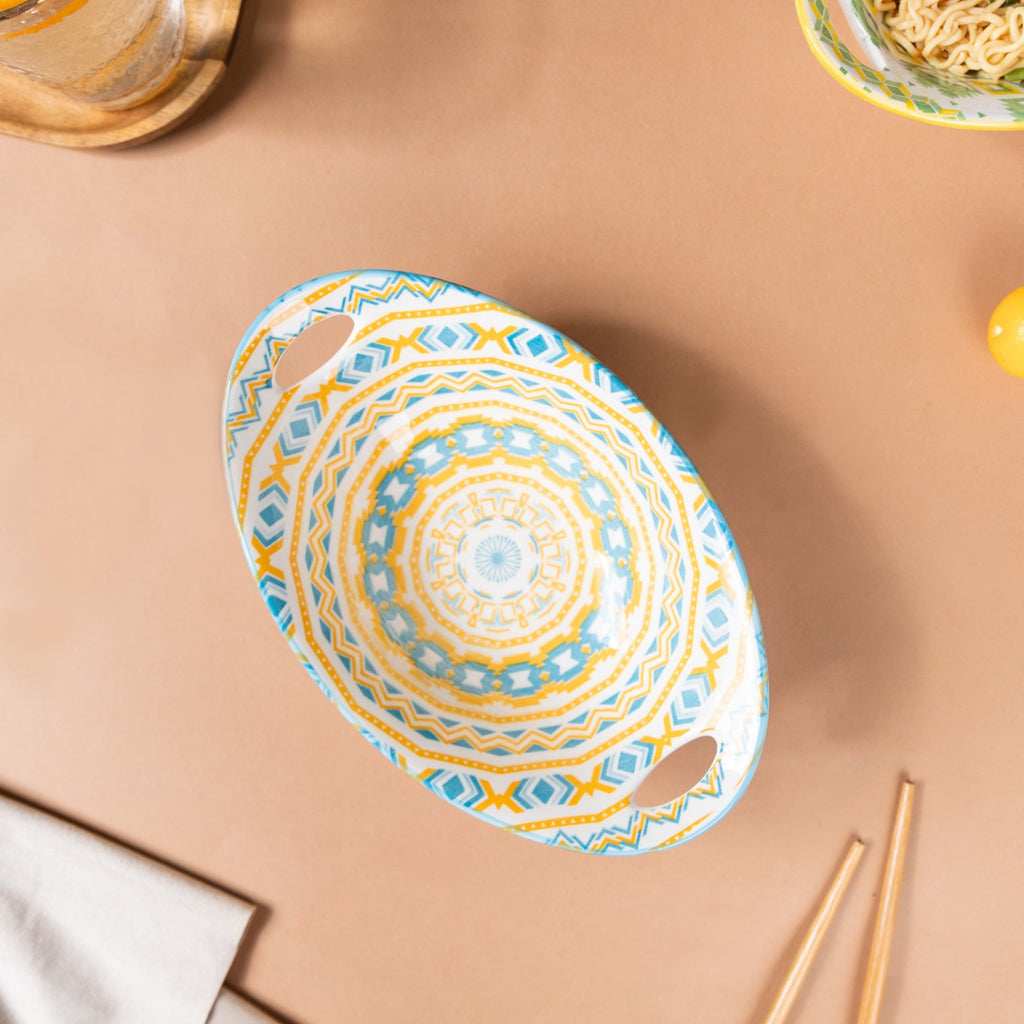 Mandala Ceramic Abstract Baking Bowl With Handle Nestasia