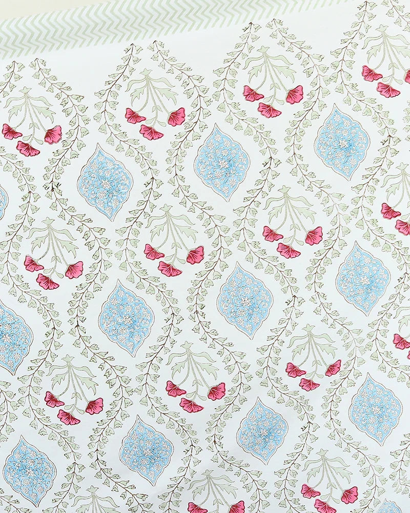 Elegant Jaipur Handblock Printed 100% Premium Cotton King Size Bed Sheet with 2 Pillow Covers