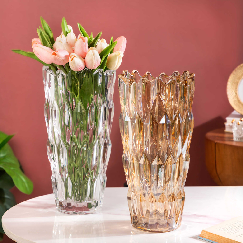Tulip Crystal Glass Vase Amber 11 Inch Nestasia
