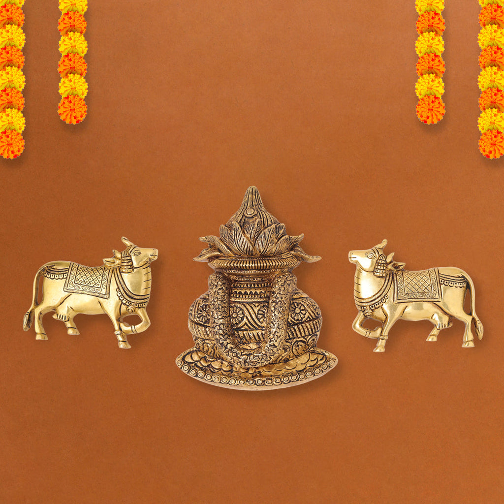 Brass Mangal Kalash With Cow Wall Hanging Vedansh Craft
