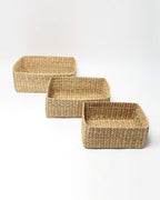 Handmade Seagrass Storage Basket Set of 3 for Tabletop, Shelf, and Closet Organization