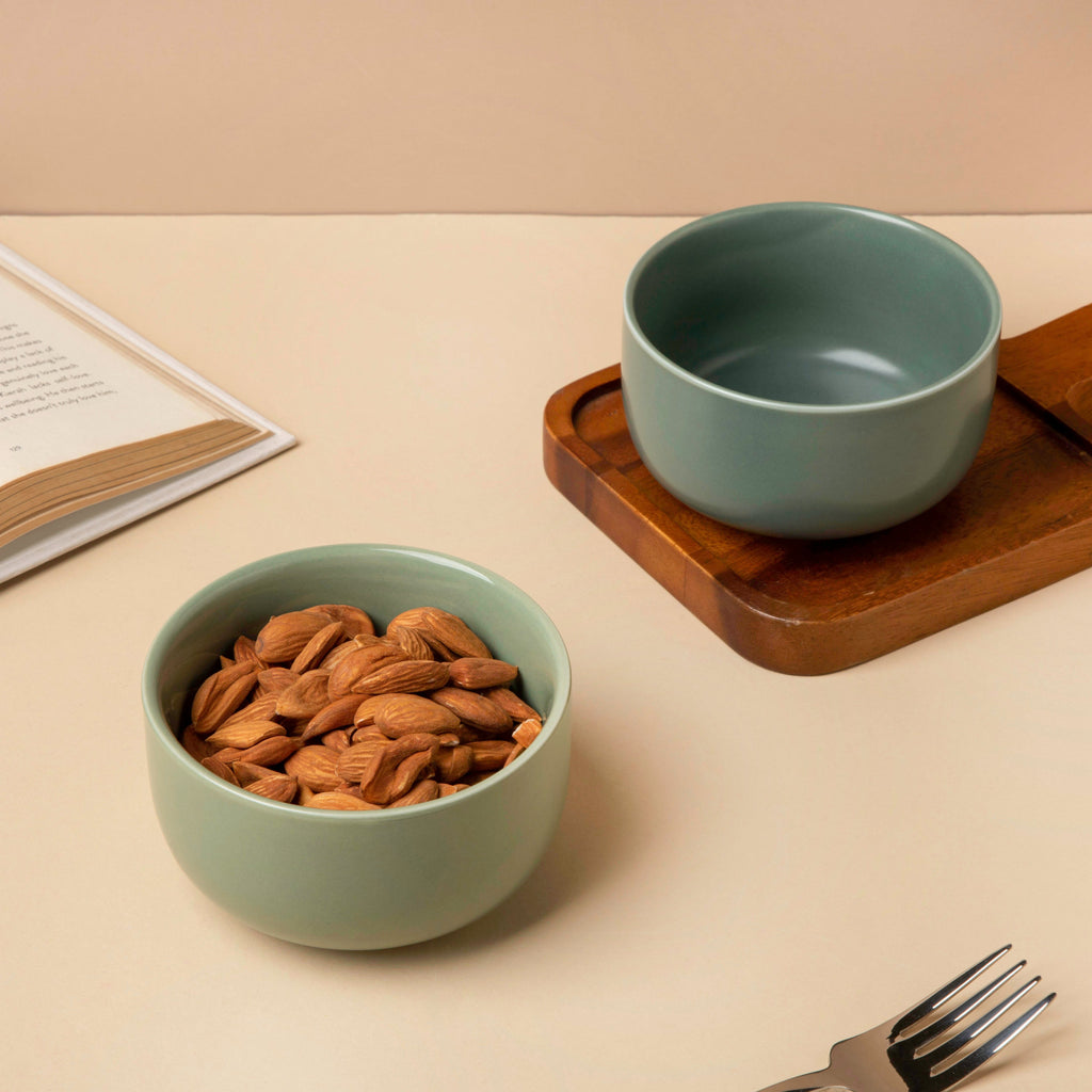 Riona Ceramic Dessert Bowl Matte Green Nestasia