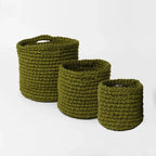 Boho-Style Set of 3 Cotton Planter Basket & Storage Basket