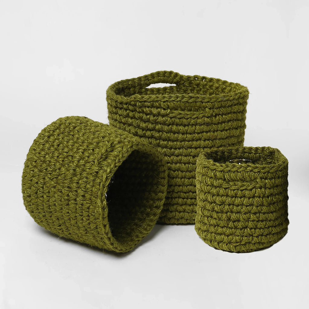 Boho-Style Set of 3 Cotton Planter Basket & Storage Basket