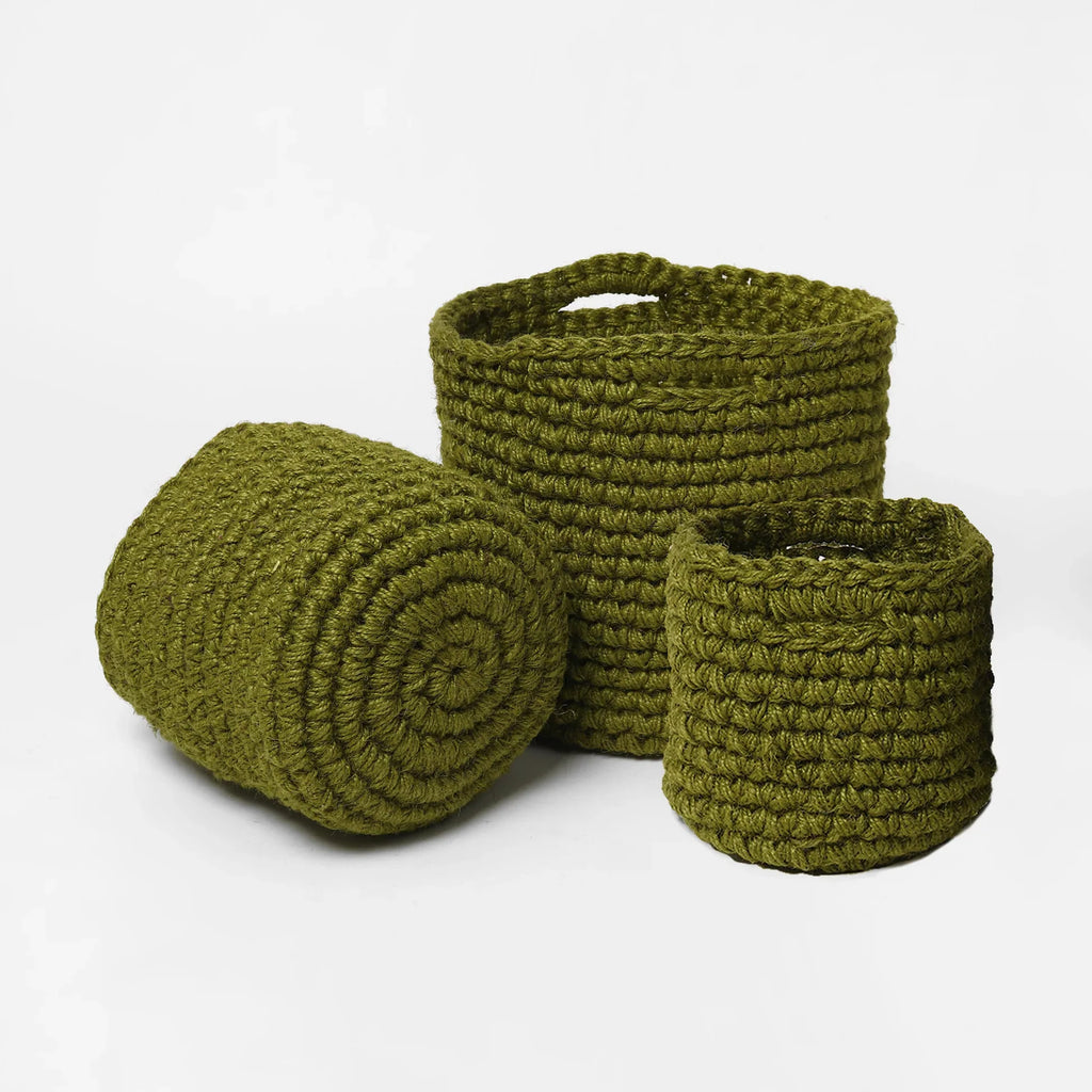 Boho-Style Set of 3 Cotton Planter Basket & Storage Basket