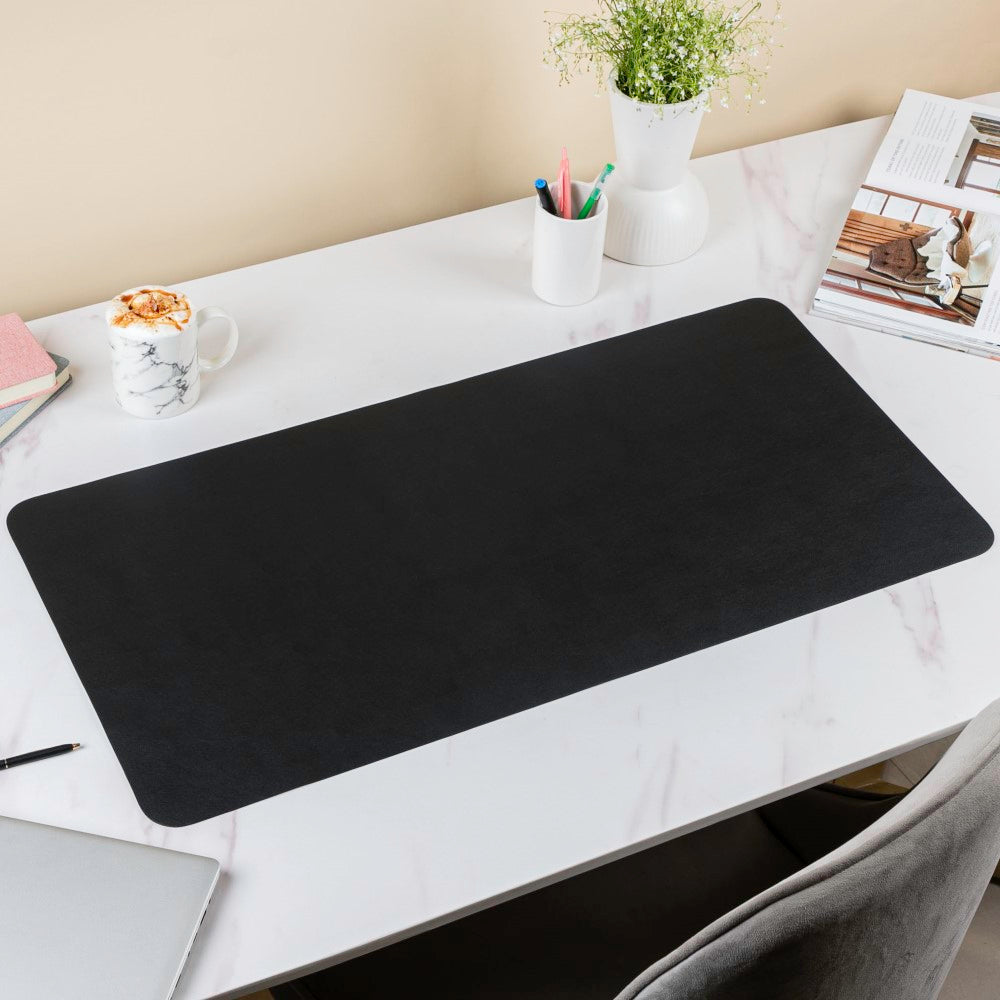Multipurpose Vegan Leather Office Desk Mat Black 31.5 Inch Nestasia