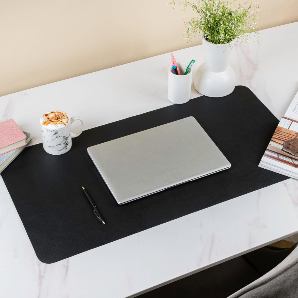 Multipurpose Vegan Leather Office Desk Mat Black 31.5 Inch Nestasia
