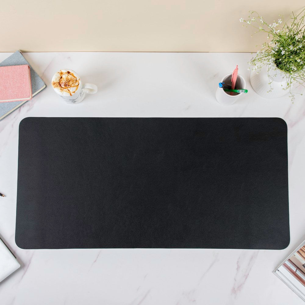 Multipurpose Vegan Leather Office Desk Mat Black 31.5 Inch Nestasia