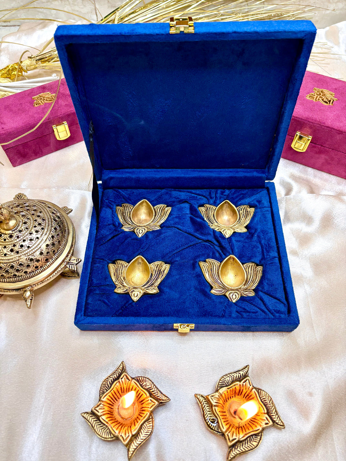 Brass Lotus Flower Diya Set Vedansh Craft