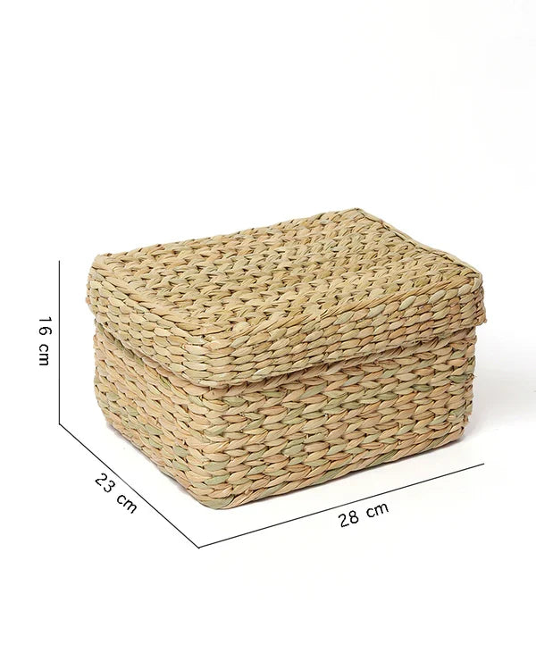 Handmade Seagrass Storage Box with Lid for Wardrobe & Accessories