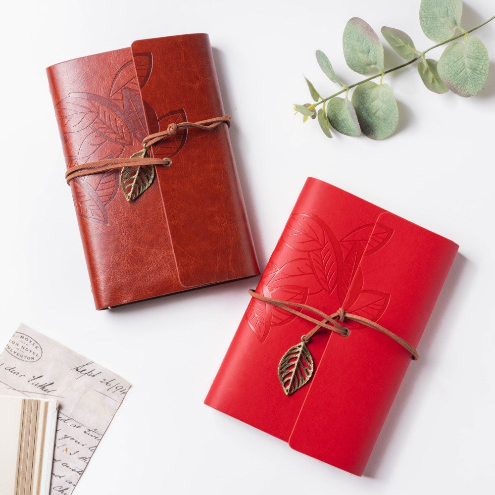 Wanderlust Leather Journal With Leaf Tassel 75 Pages Nestasia