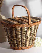 Portable Wicker Picnic Basket for Park Picnics, Weekend Trips & Food Carry