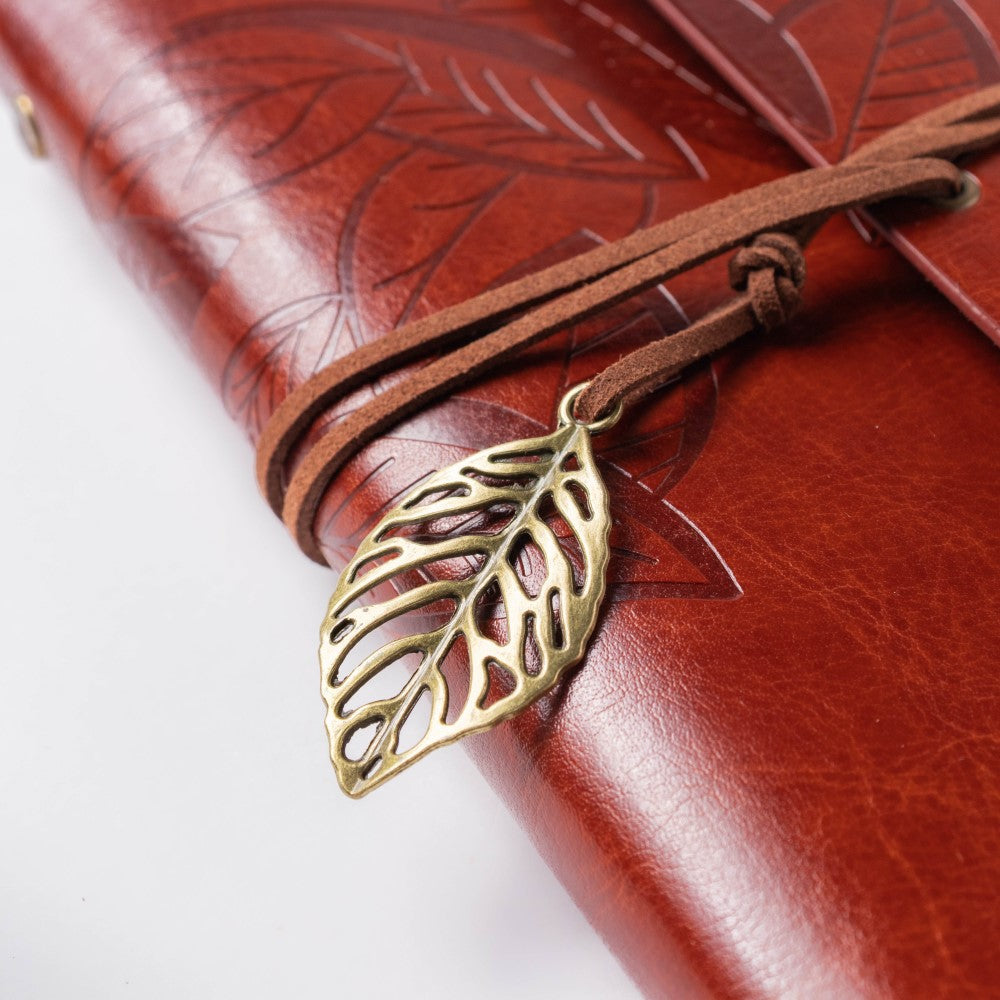 Wanderlust Leather Journal With Leaf Tassel 75 Pages Nestasia