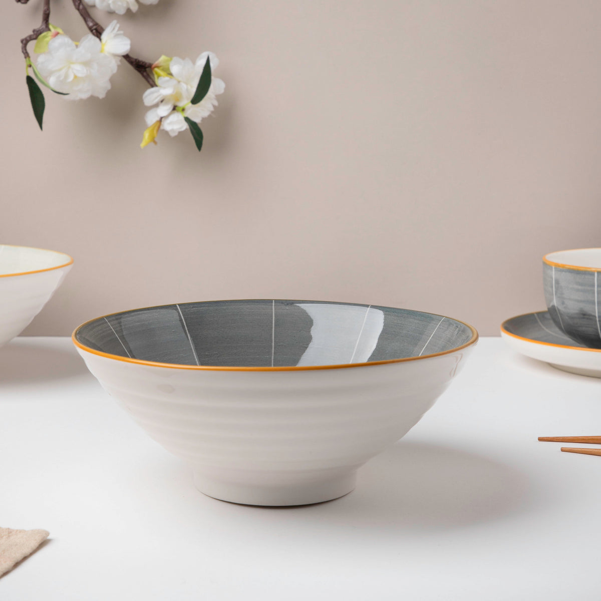 Willow Dark Grey 22 Piece Pasta Set For 6 Nestasia