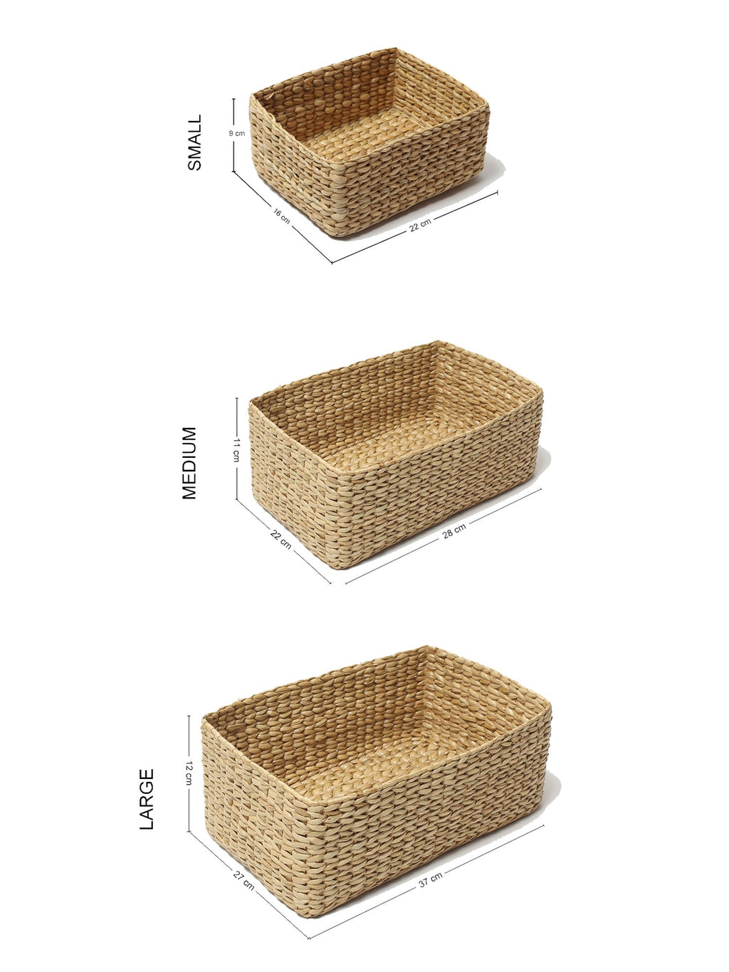 Handmade Seagrass Storage Basket Set of 3 for Tabletop, Shelf, and Closet Organization