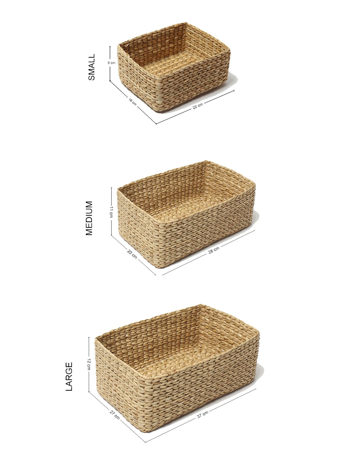 Handmade Seagrass Storage Basket Set of 3 for Tabletop, Shelf, and Closet Organization