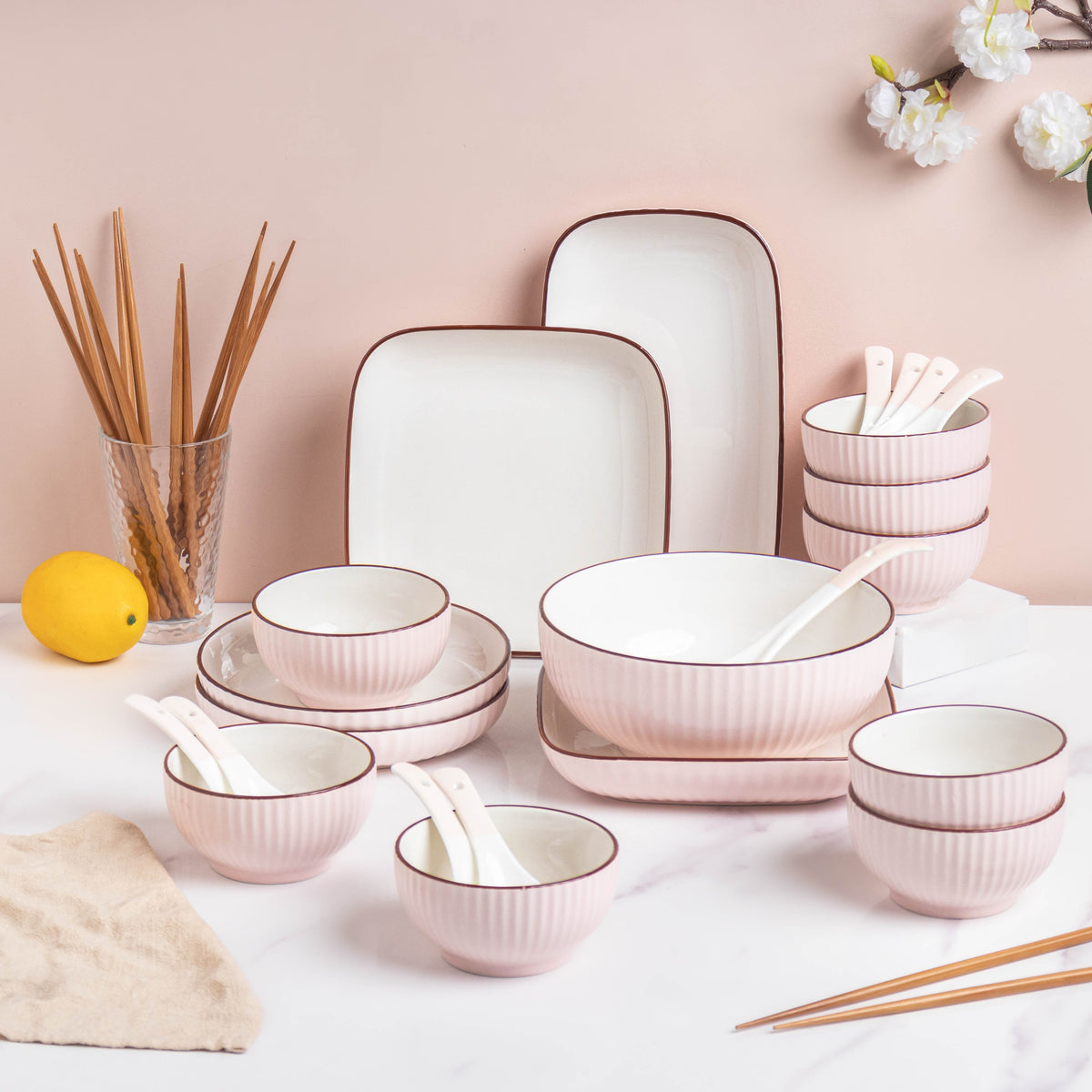Rosy Pink Snack Set For 8 Nestasia