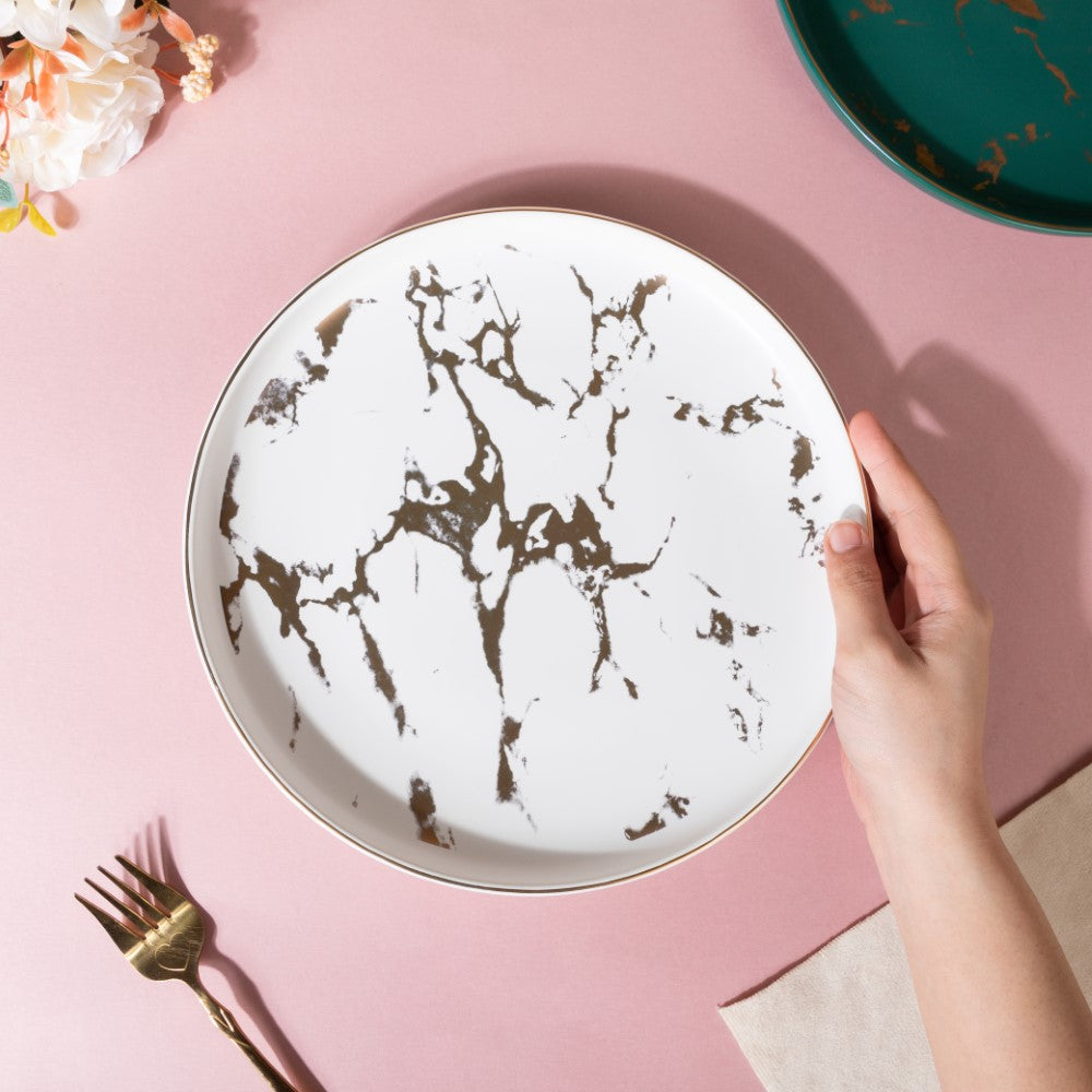Sleek Marble Dinner Plate White 10 Inch Nestasia