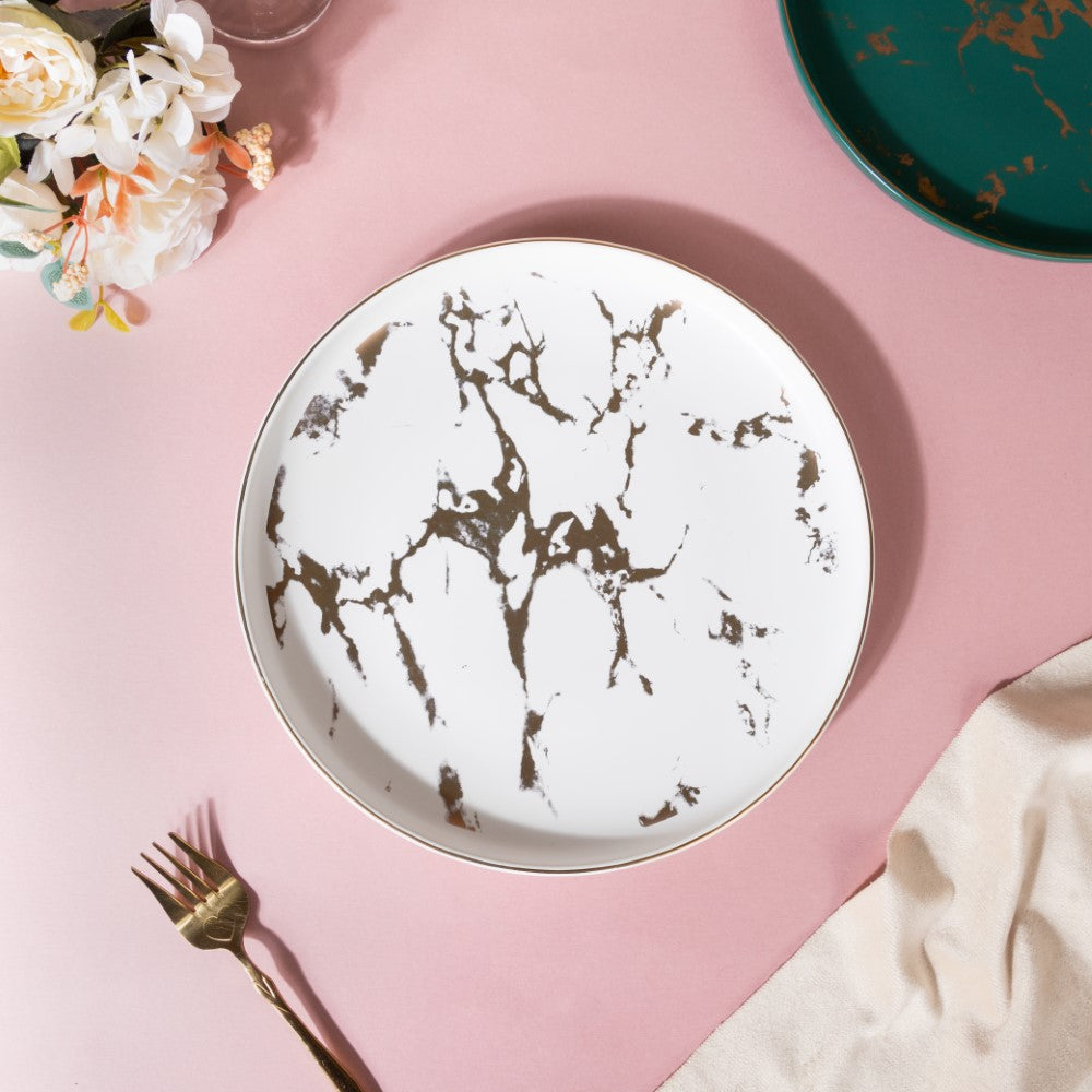 Sleek Marble Dinner Plate White 10 Inch Nestasia