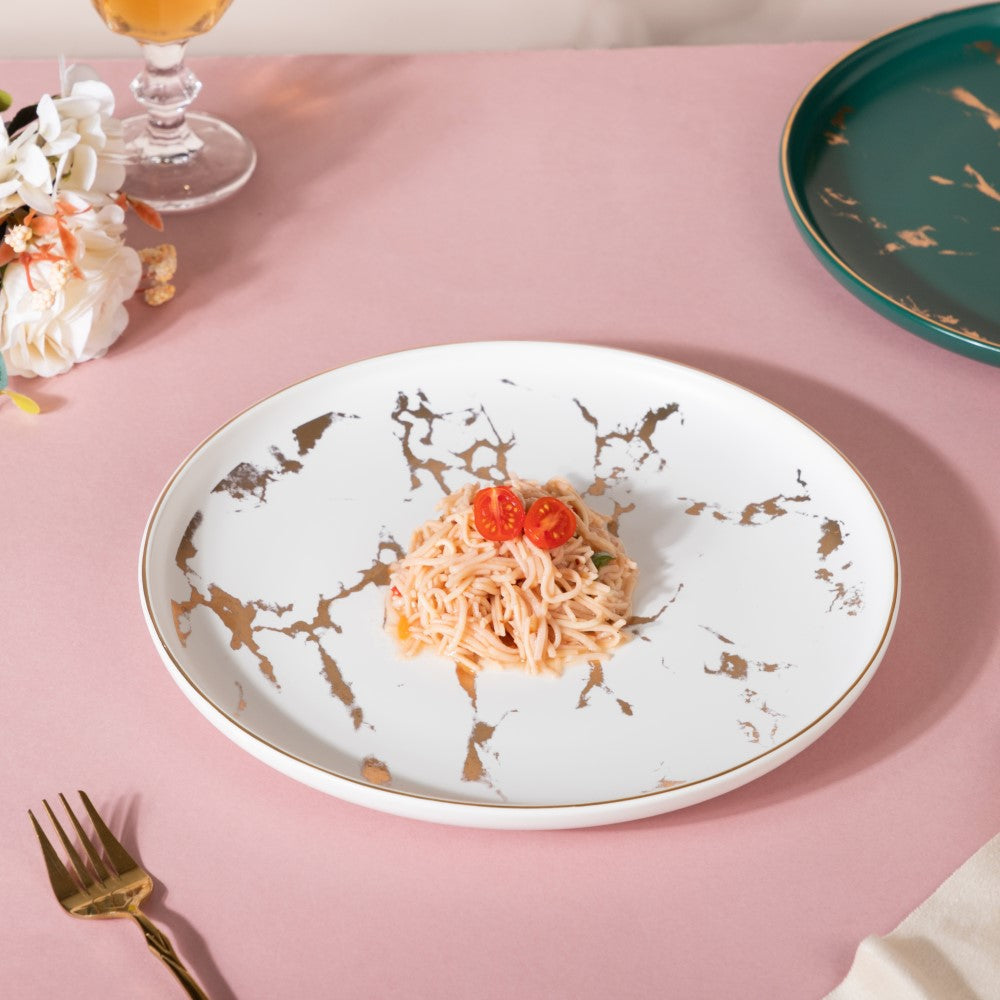 Sleek Marble Dinner Plate White 10 Inch Nestasia