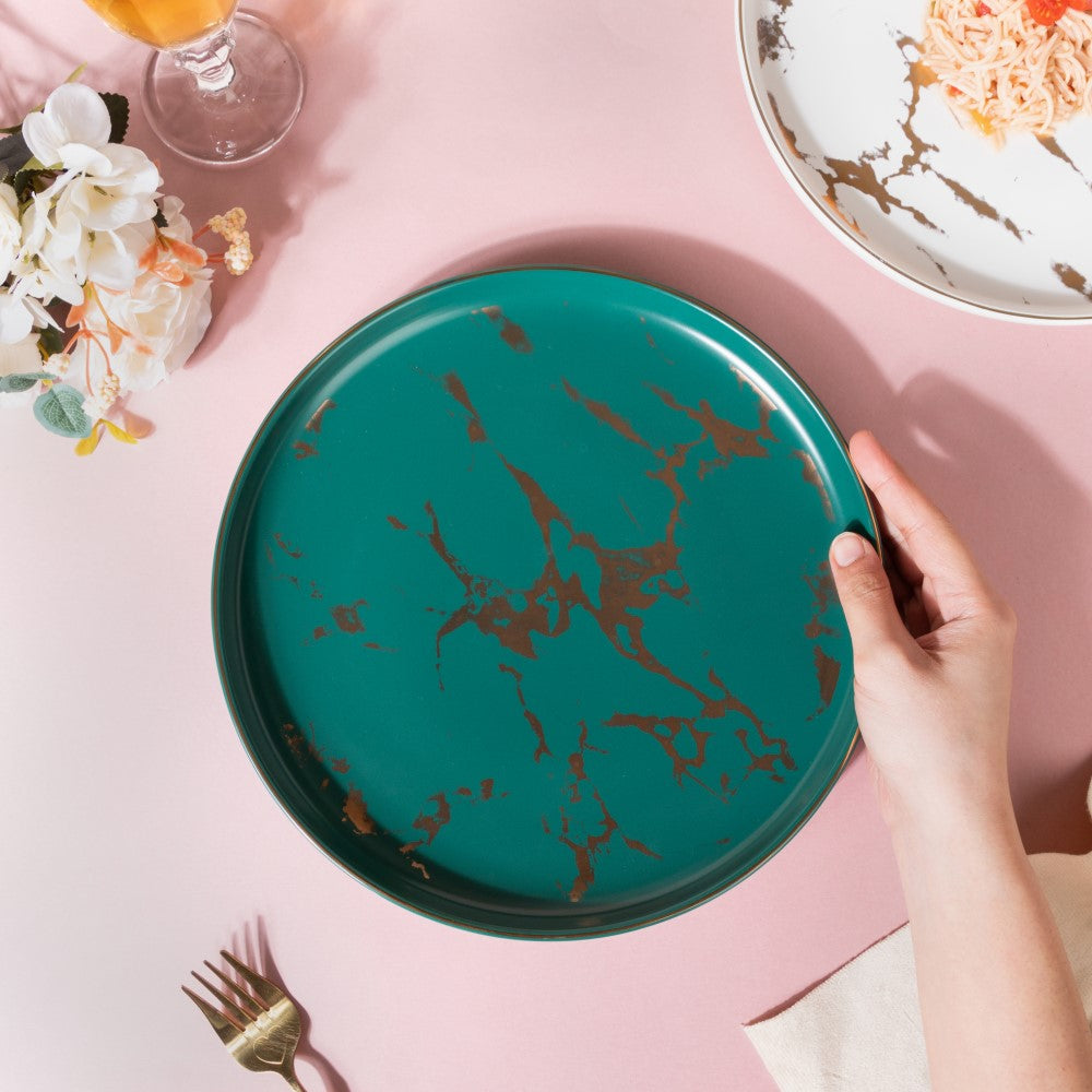 Sleek Marble Dinner Plate Green 10 Inch Nestasia