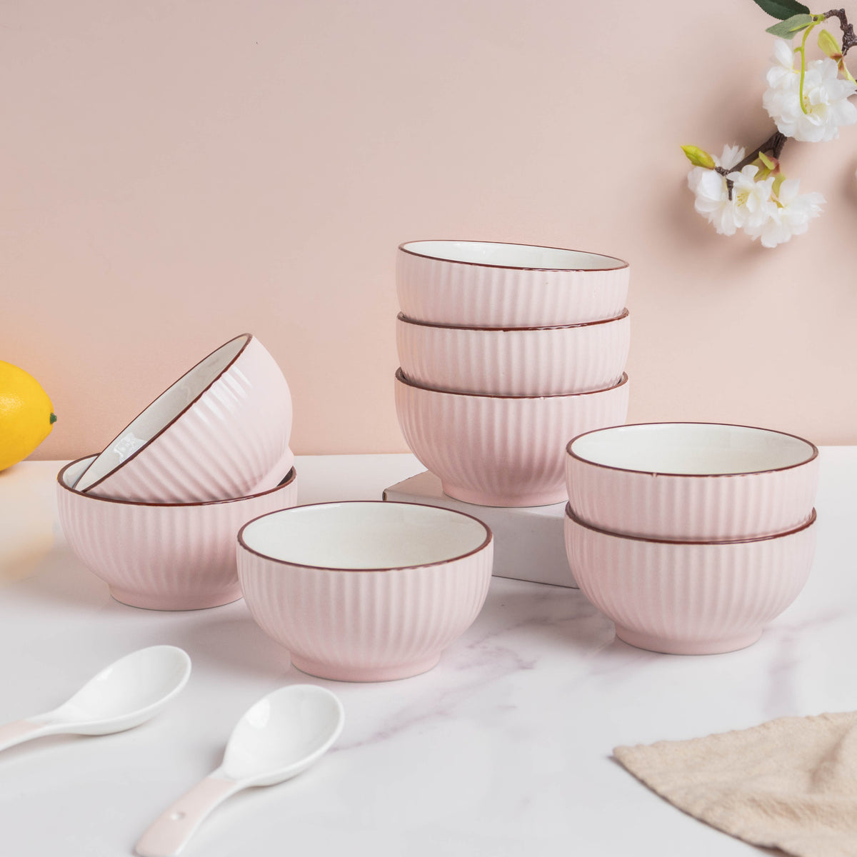 Rosy Pink Snack Set For 8 Nestasia