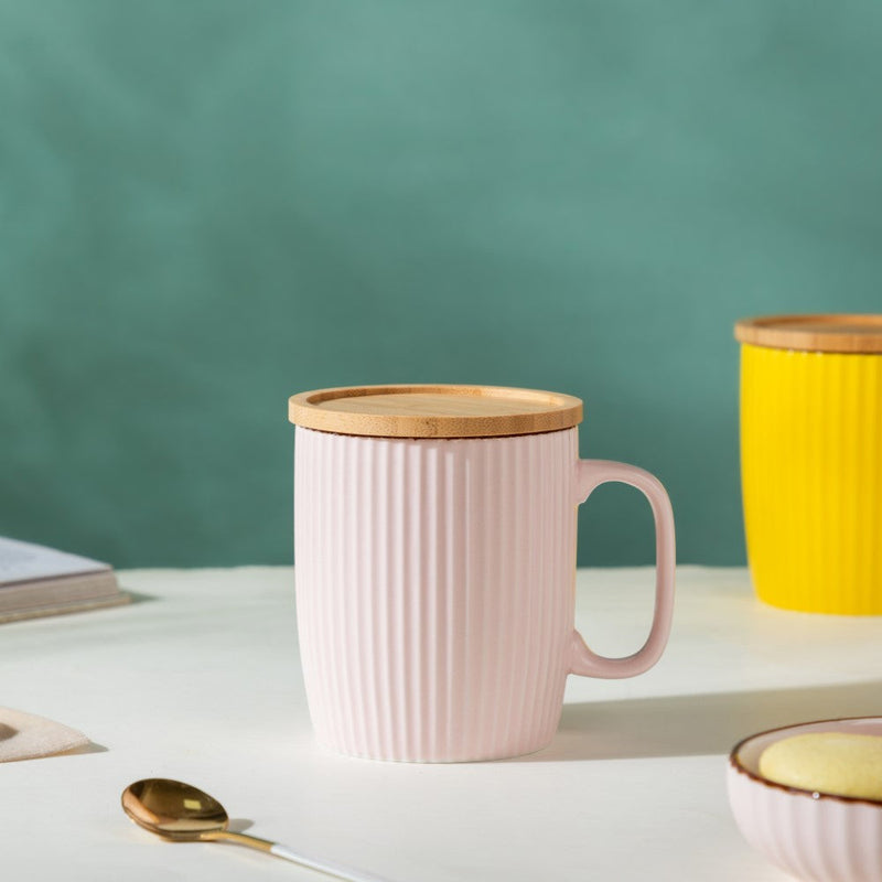 Ceramic Mug with Wooden Lid Pink Nestasia
