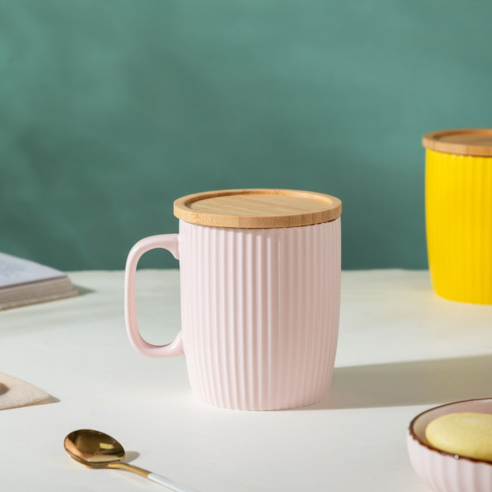 Ceramic Mug with Wooden Lid Pink Nestasia