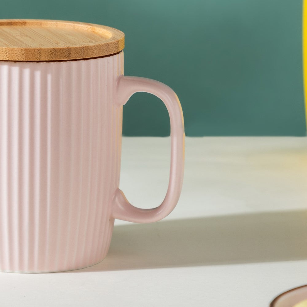 Ceramic Mug with Wooden Lid Pink Nestasia