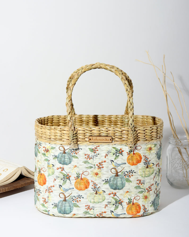 Natural Seagrass Picnic & Tiffin Basket for Beach, Park & Family Use
