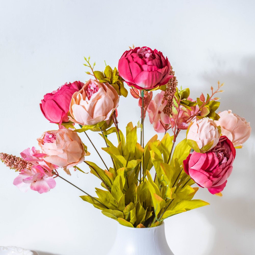 Faux Rose Bouquet Peach And Carmine Nestasia